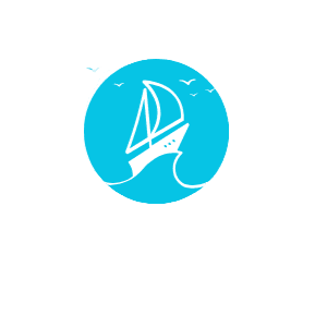 Isotipo oficial de Transparent Boat Tours en forma de velero color azul cian, utilizado en el portafolio de la agencia Queteencuentren para ilustrar el caso de éxito en Cozumel.