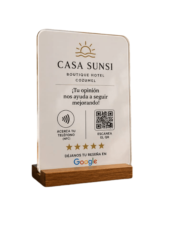 Herramienta física de alta gama diseñada para facilitar la interacción de clientes y mejorar tu posicionamiento al Aparecer en Google Maps de manera profesional.